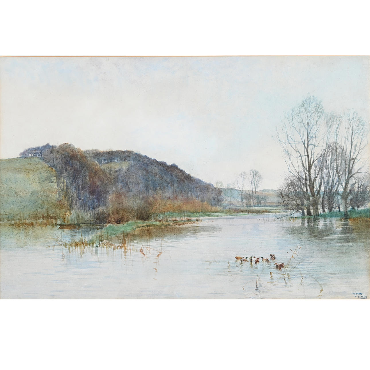 HENRY CHARLES FOX (1855-1929). DUCKS ON A LAKE, AUTUMN.