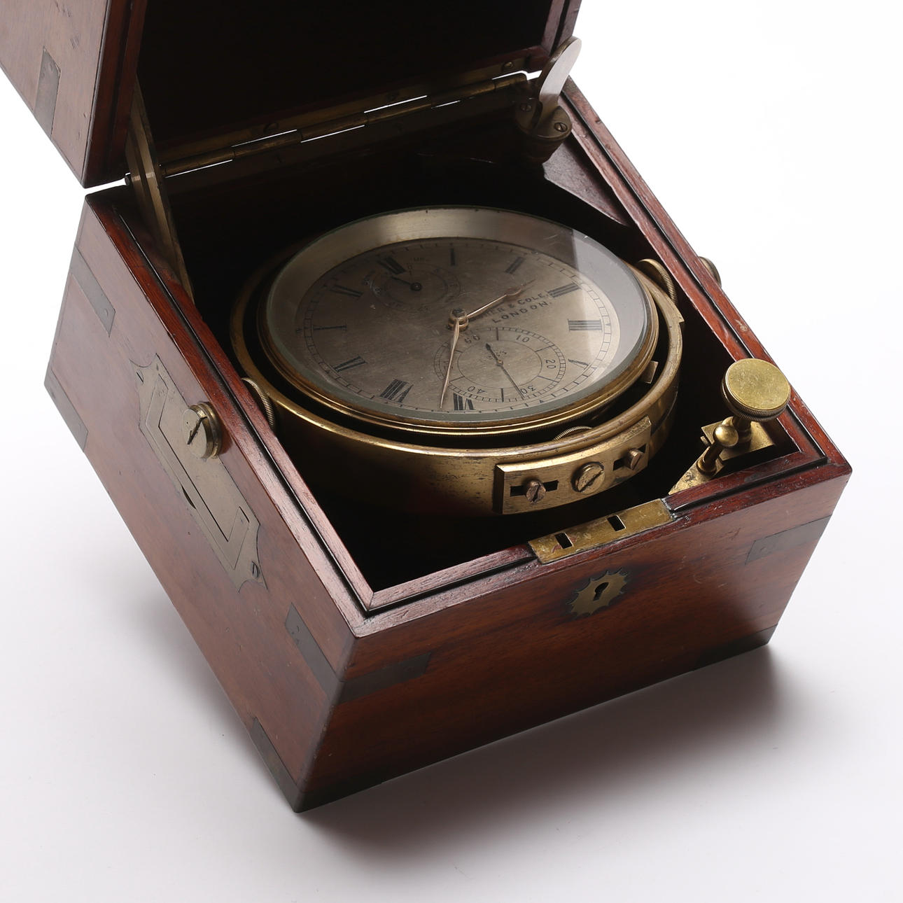 RELOJ DE MESA, marítimo, Usher & Cole, Londres, cronómetro.