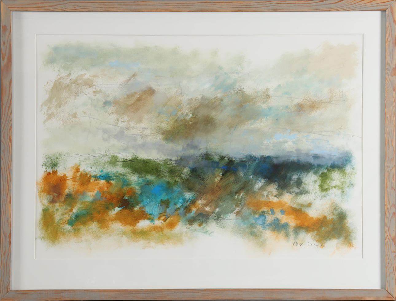 PALL SOLNES, landskapsmotiv, blandteknik.