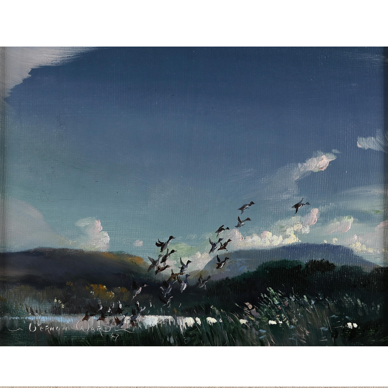 VERNON BEAUVOIR WARD (1905-1985). DUCK RISING FROM A LAKE.