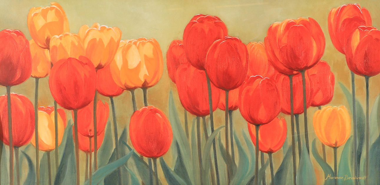 MARIANNE BERNHARDT. Tulipanes, óleo, firmado.