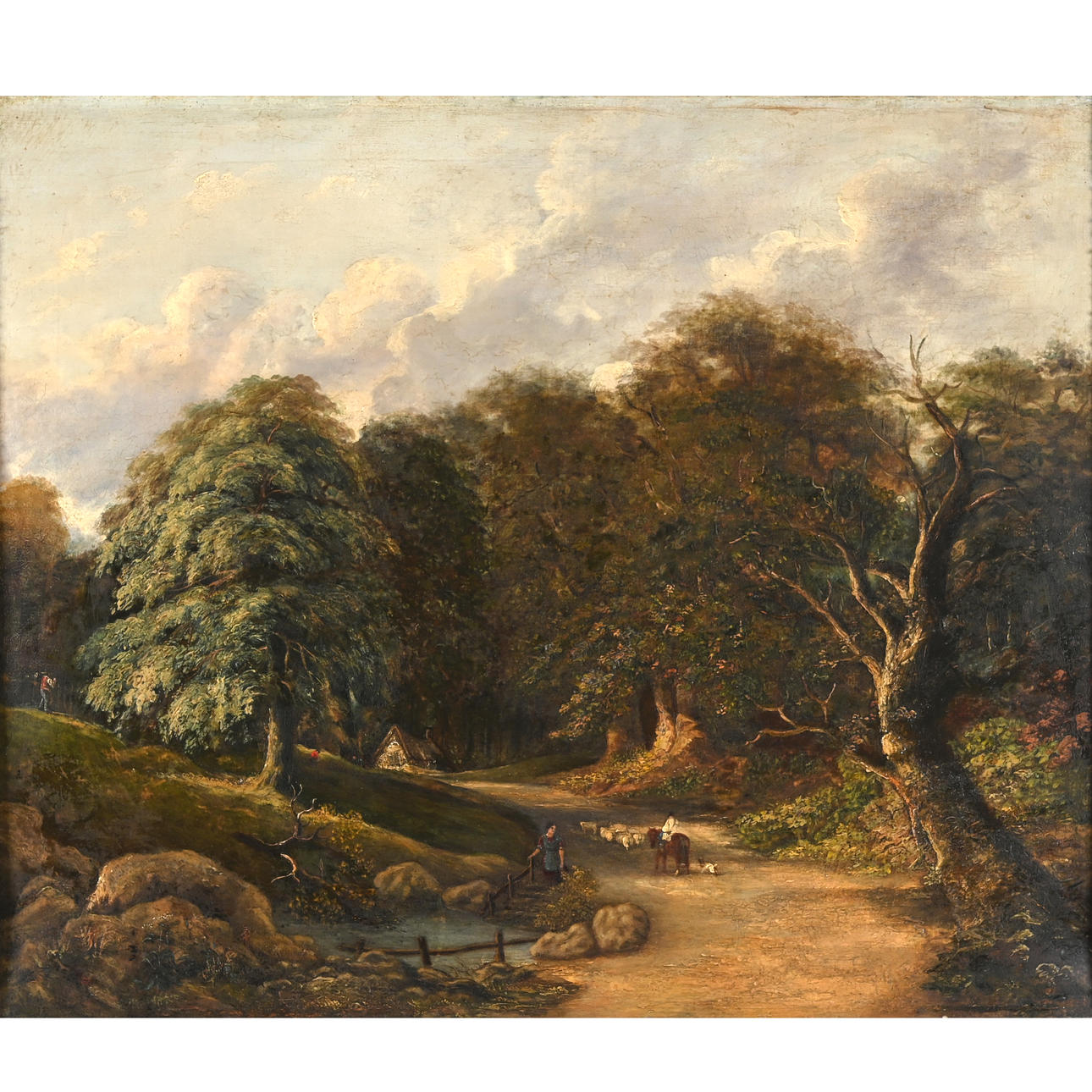 FOLLOWER OF GEORGE VINCENT (1796-1832). WOODLAND ROAD WITH HORSE, FIGURE AND SHEEP.