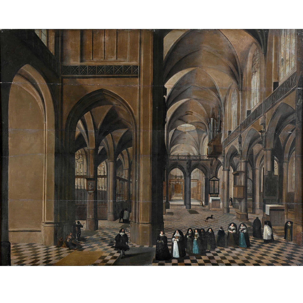 FOLLOWER OF PIETER NEEFS THE YOUNGER (162-1675). CHURCH INTERIOR WITH FIGURES.