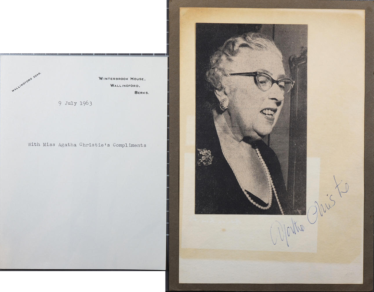 AGATHA CHRISTIE. Autograph dated July 9, 1963.