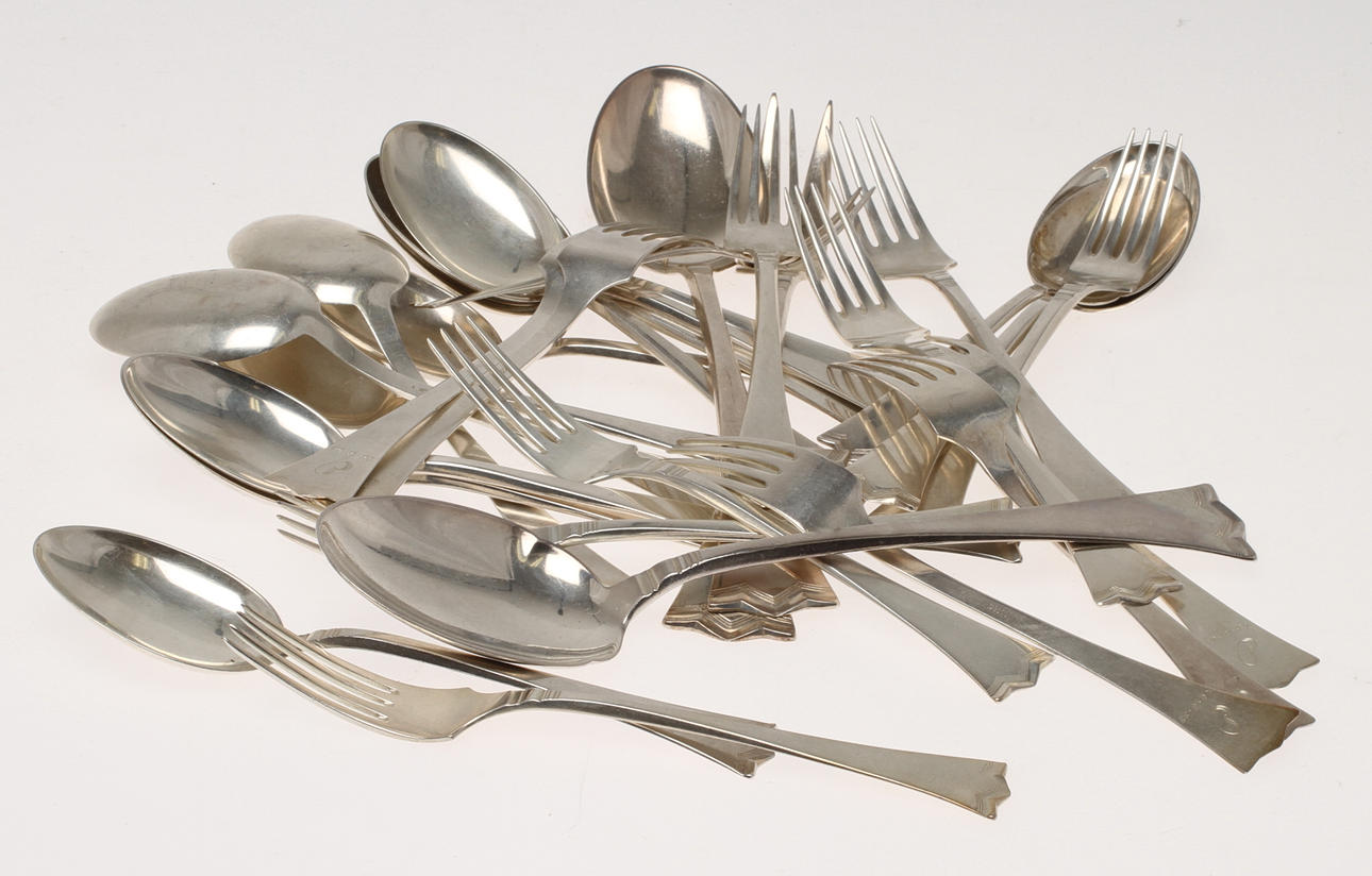 BESTICK, 29 delar, silver, Fridtjof Morken/ Tostrup, Norge. Tot vikt 968 gram.