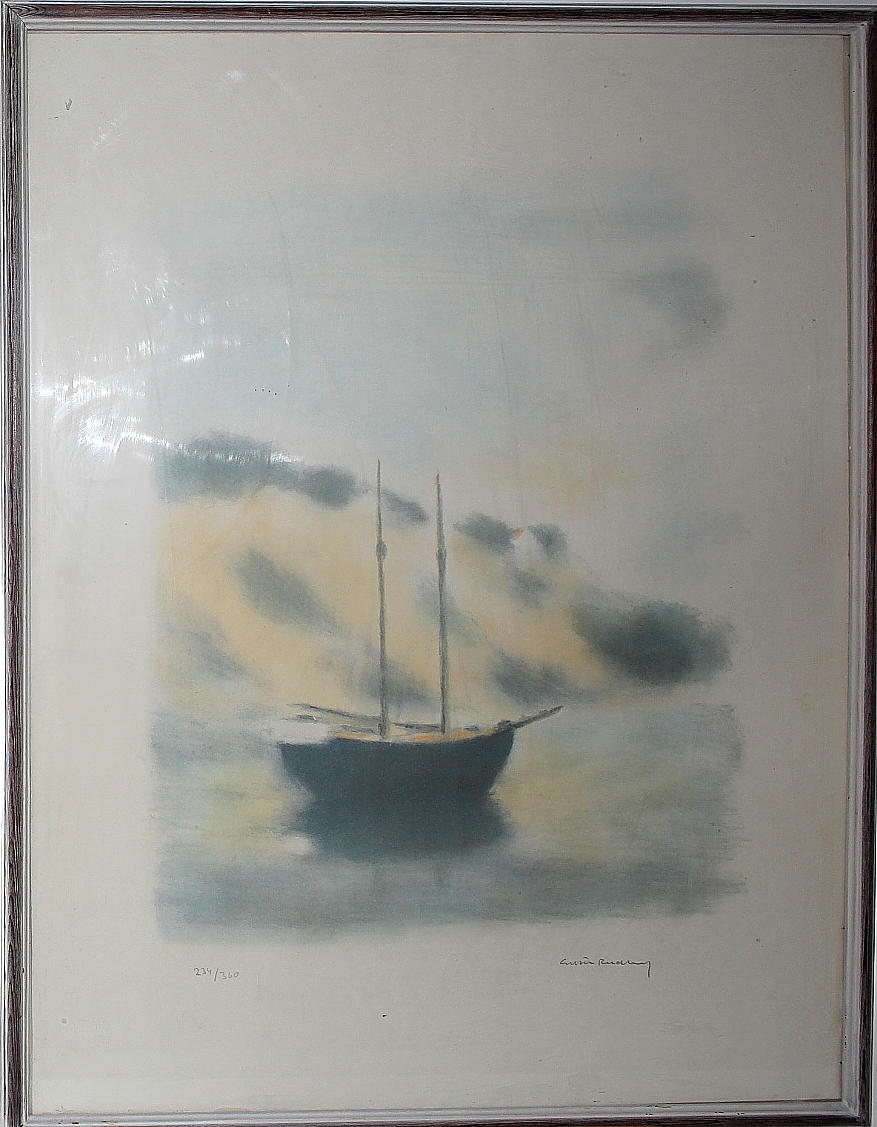 GUSTAV RUDBERG. litografi, segelbåt, signerad, numrerad 234/360.
