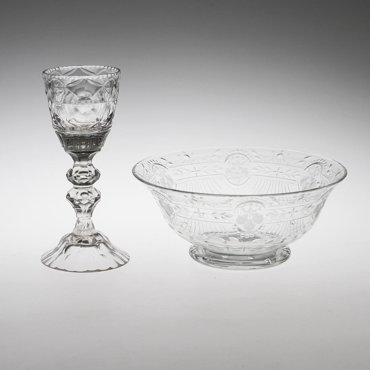 POKAL samt SKÅL, glas, 1900-tal.