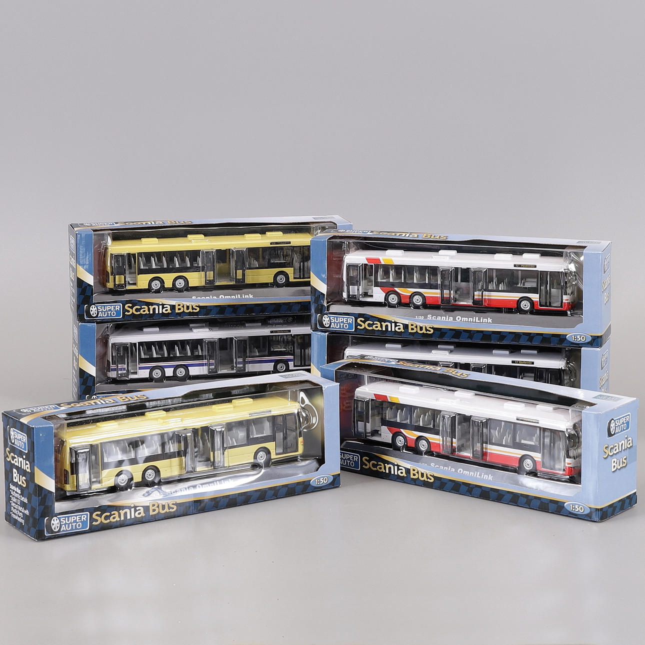 MODEL CARS, 6 pcs, buses, Scania.