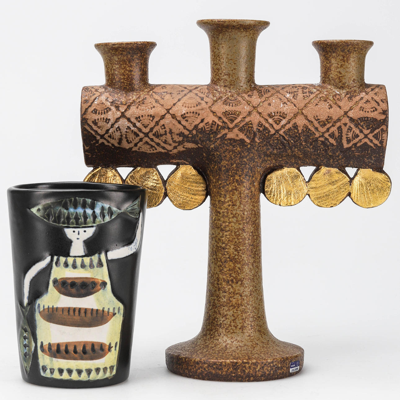 LISA LARSON. Vase and candlestick, glazed stoneware, Gustavsberg.