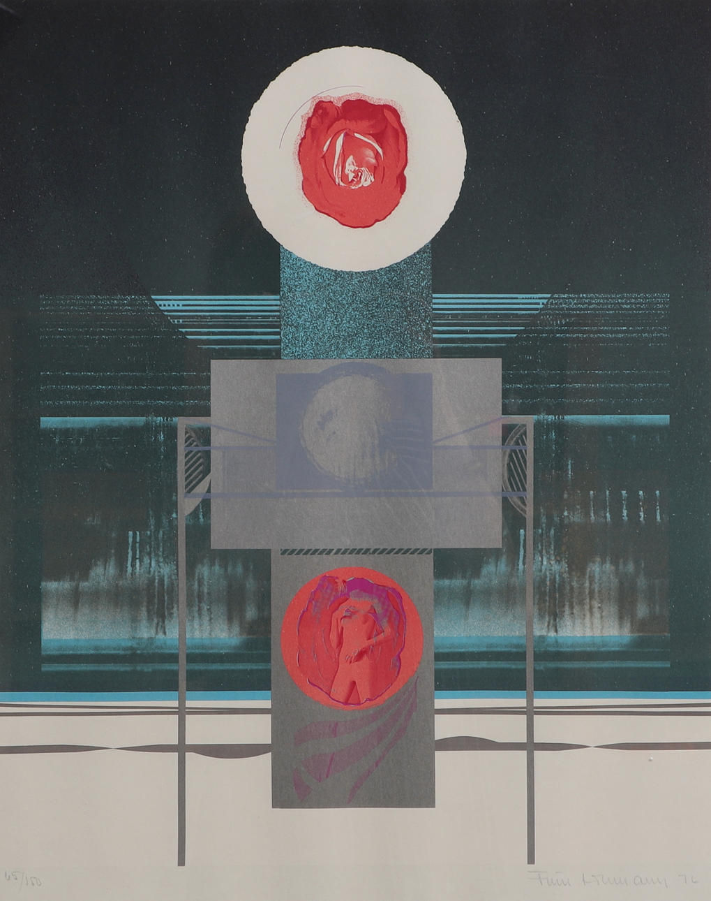 FINN LOHMANN. color lithograph, composition, signed, dated -76, numbered 65/150.