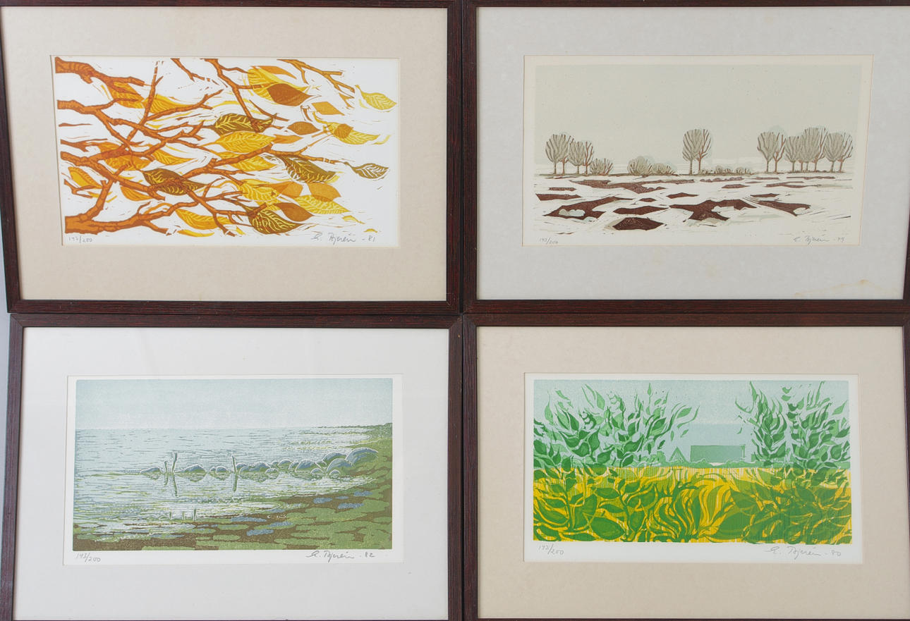 EKE BJERÉN. 4 färglitografier, "Årstiderna", signerade E. Bjerén.