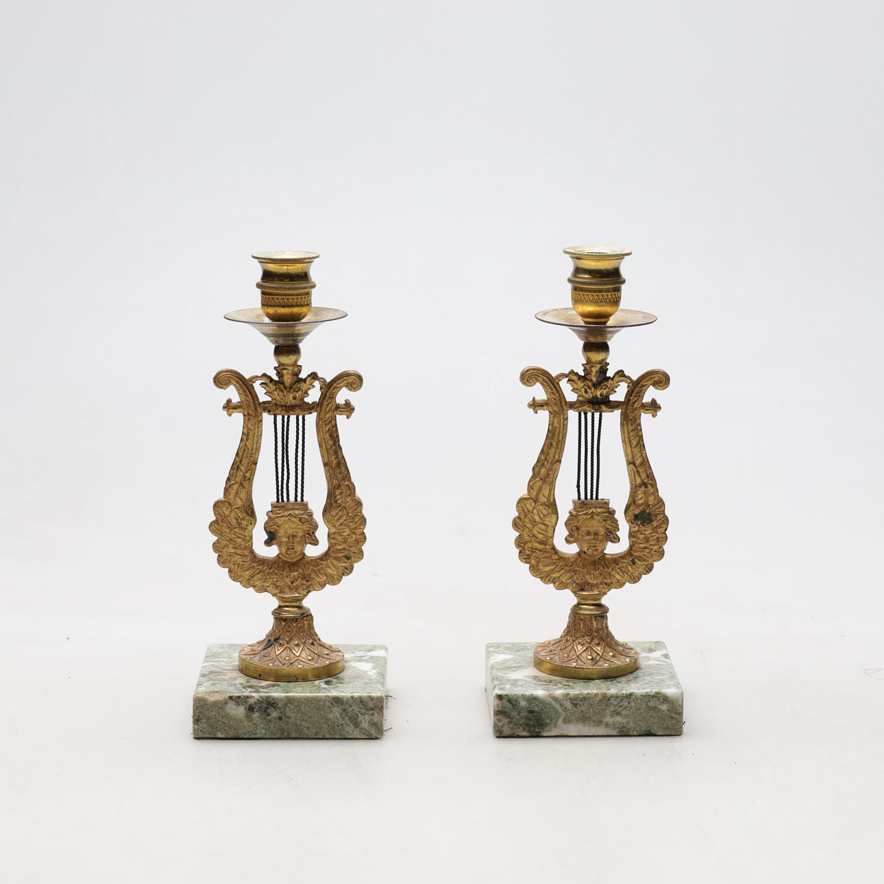 CANDLES, 1-pair, gilded brass, lyre model.