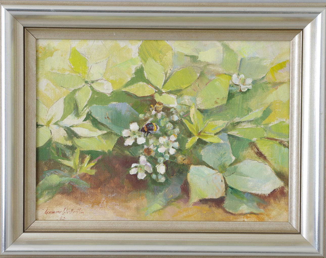 GUNNAR WALLENTIN. Humla på blomma, uppklistrad olja på duk, signerad -80.