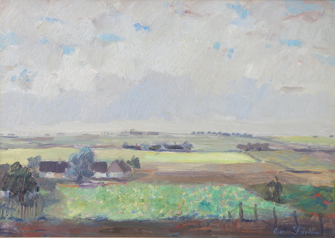 EVERT FÄRHM. Landskap, olja pannå, signerad Ev. Färhm.