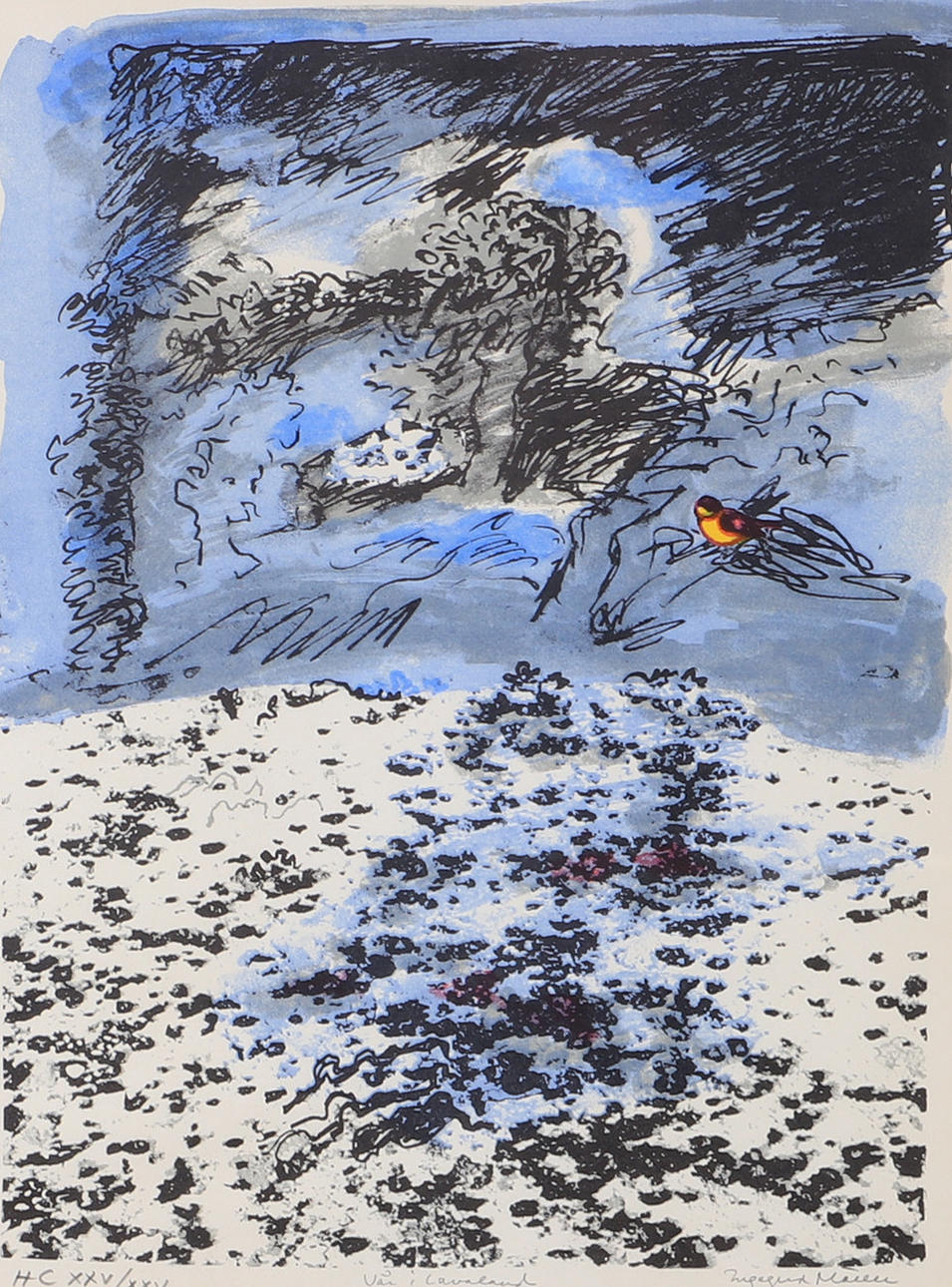 INGEGERD MÖLLER. "Spring in lavaland", color lithograph, signed.