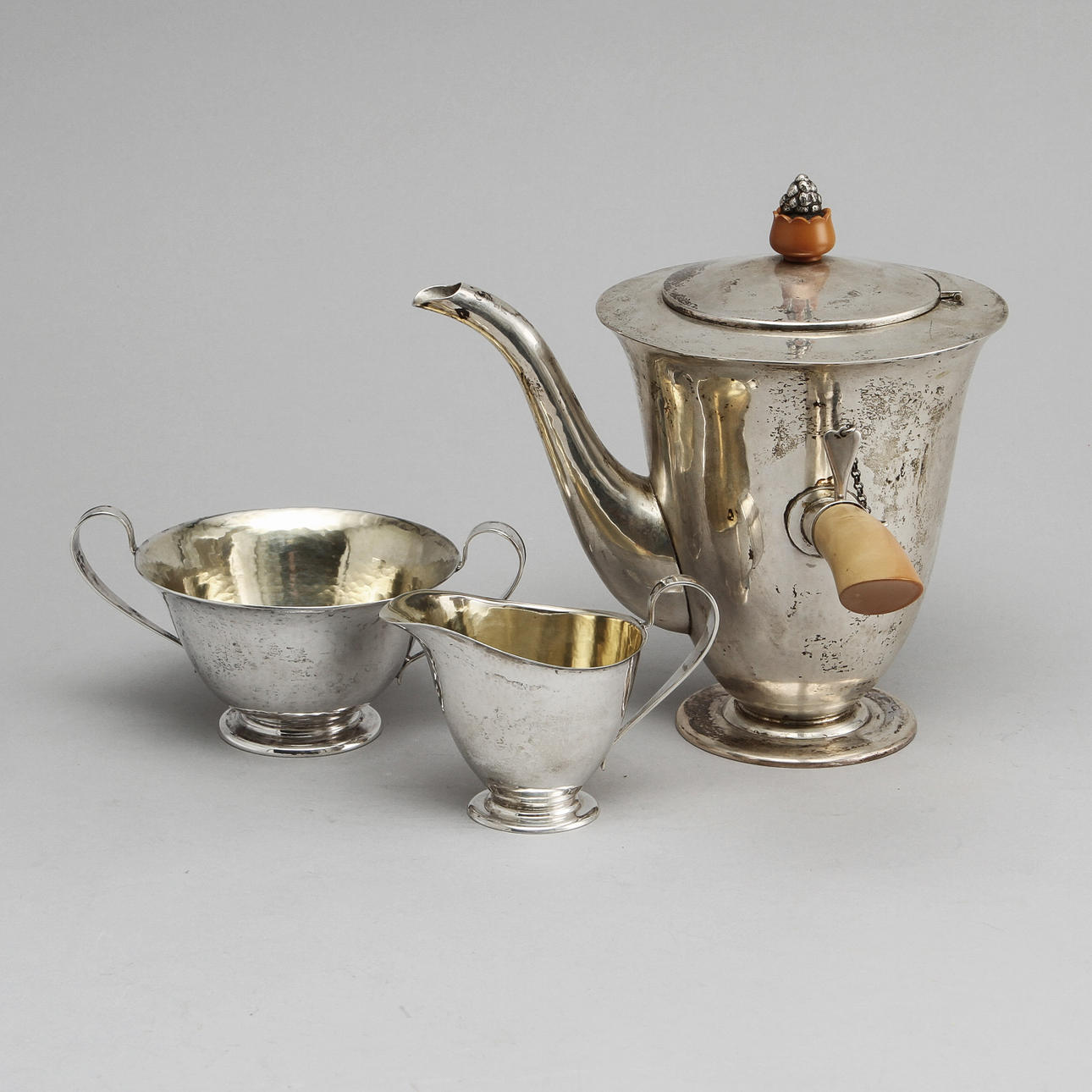 KAFFESERVIS, 3 delar, silver, K. Andersson, 1931. Total vikt 820 gram.