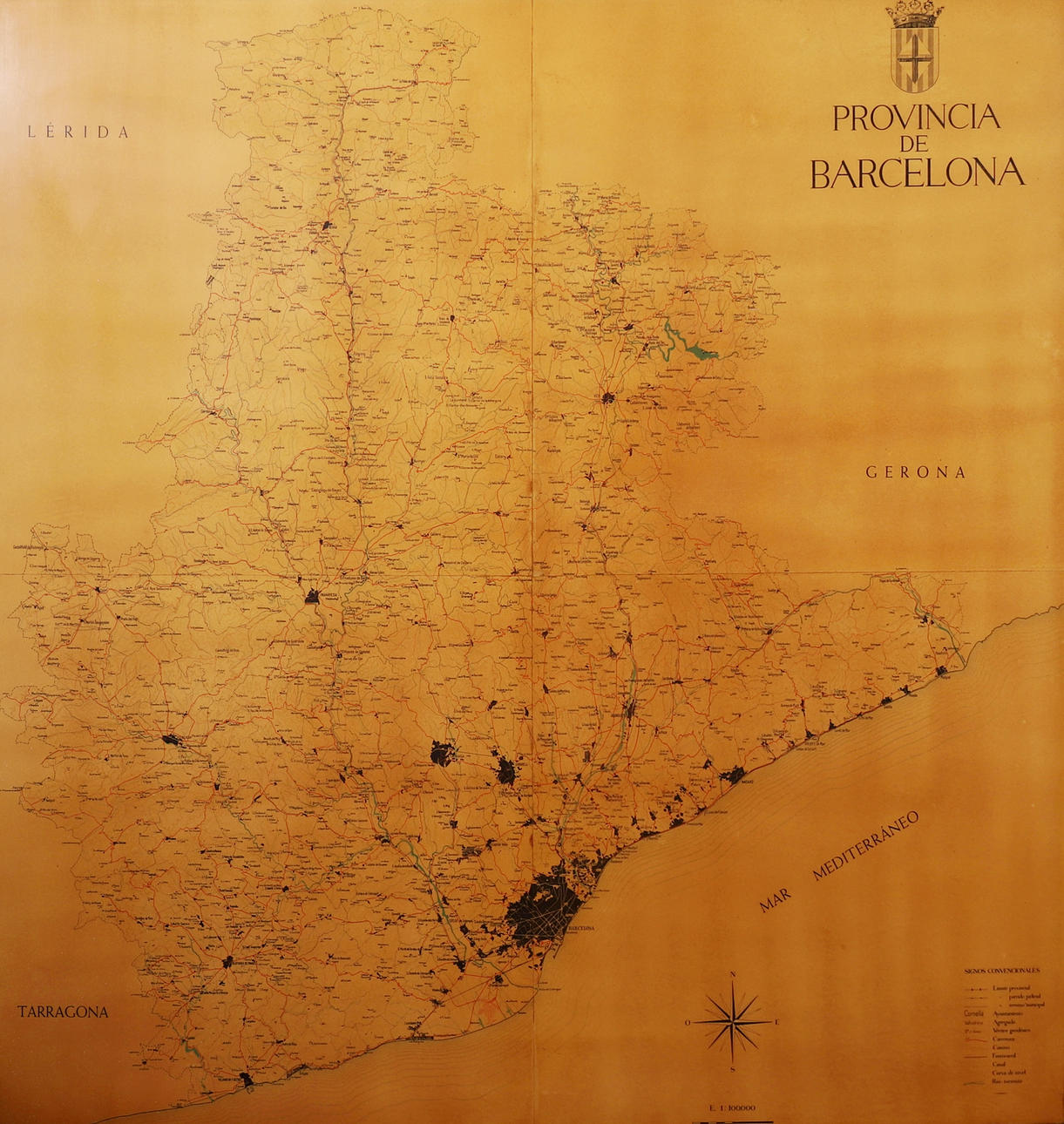MAPA DE LA PROVINCIA DE BARCELONA 1950.
