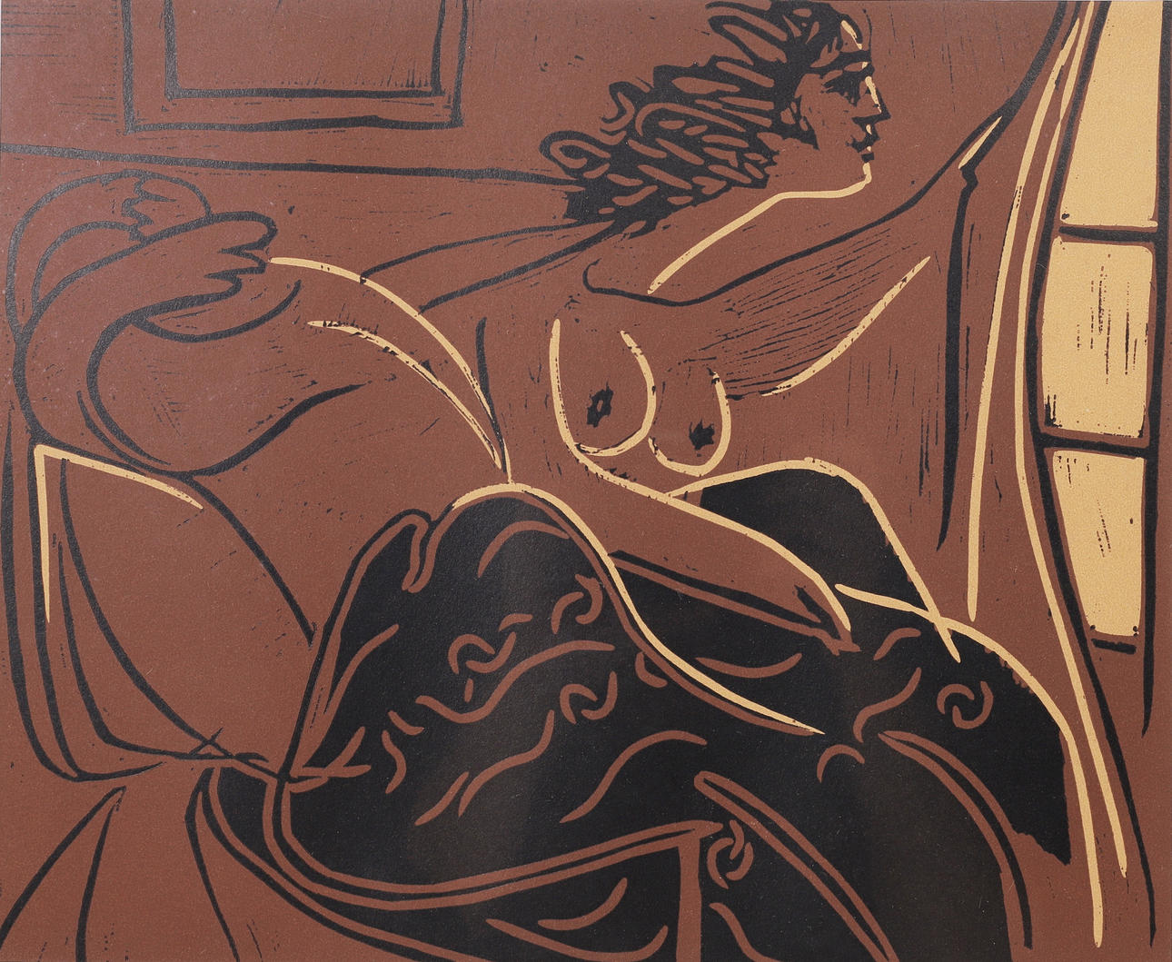 PABLO PICASSO. EFTER. INGEN TITEL. GRAVYR PÅ LINOLEUMPAPPER.