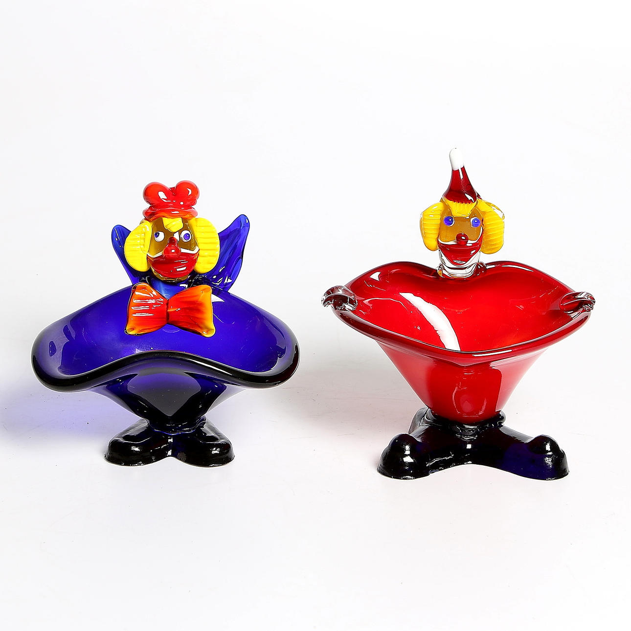 SKULPTURER, 2 st, glas, Clowner, Murano.