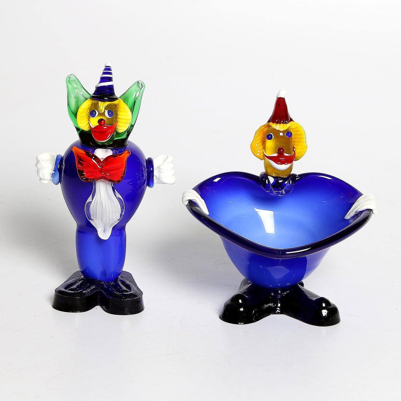 SKULPTURER, 2 st, glas, Clowner, Murano.