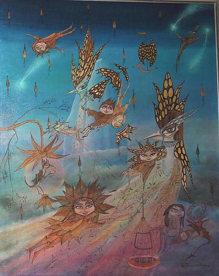 JAN TOM VAN DEN BERGEN. olja på duk, tinkerbell in paradis , signerad.