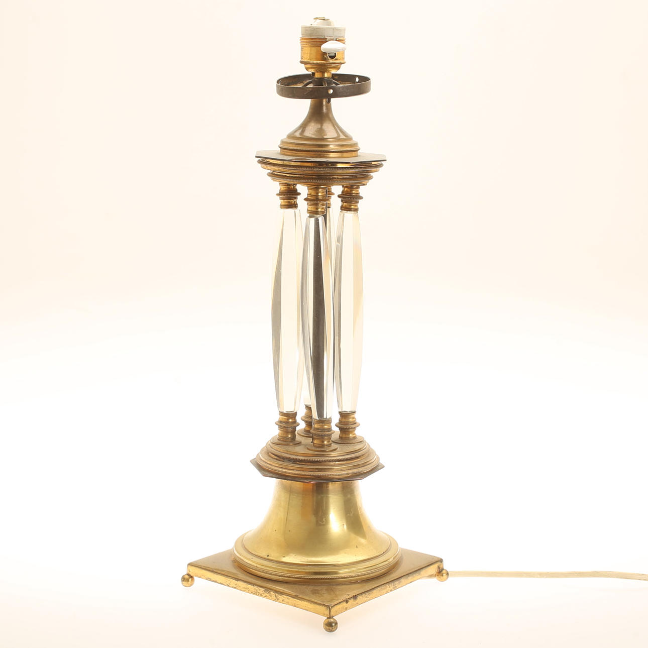 TABLE LAMP, glass and brass.