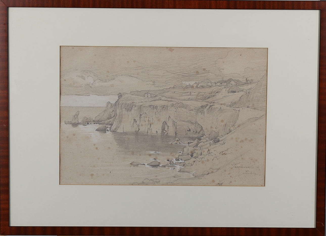 ATTRIBUTED TO EDUARD WILHELM POSE. Pencil drawing, Taormina Sicily ...