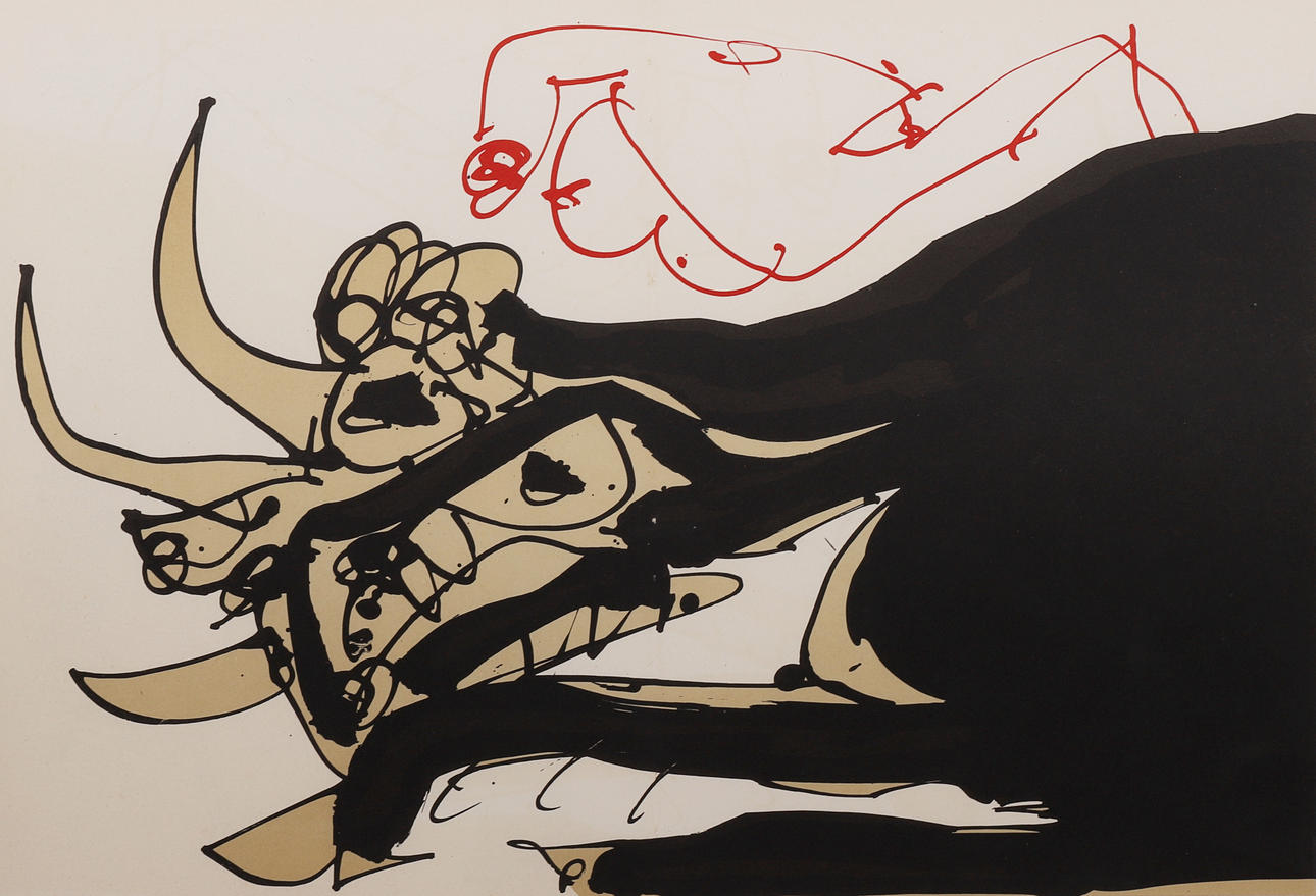 ANTONIO SAURA. EFTER. INGEN TITEL. LITOGRAFI PÅ PAPPER.