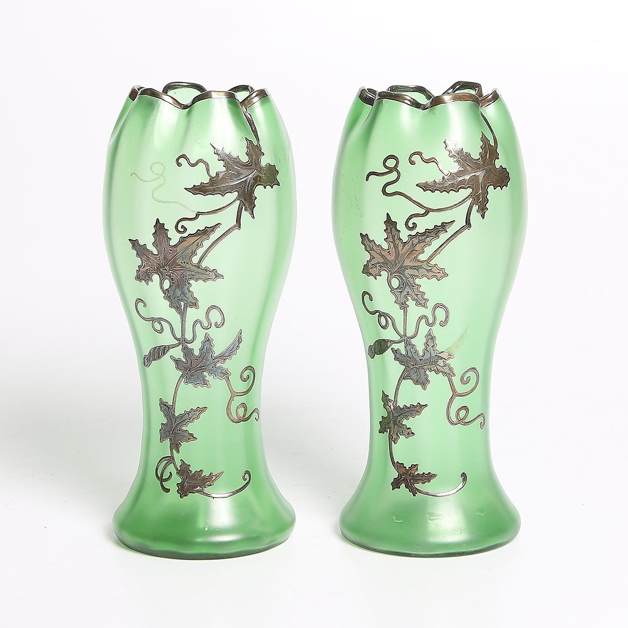 PARVASER, glas och silver, Jugend, ca 1890-1915.