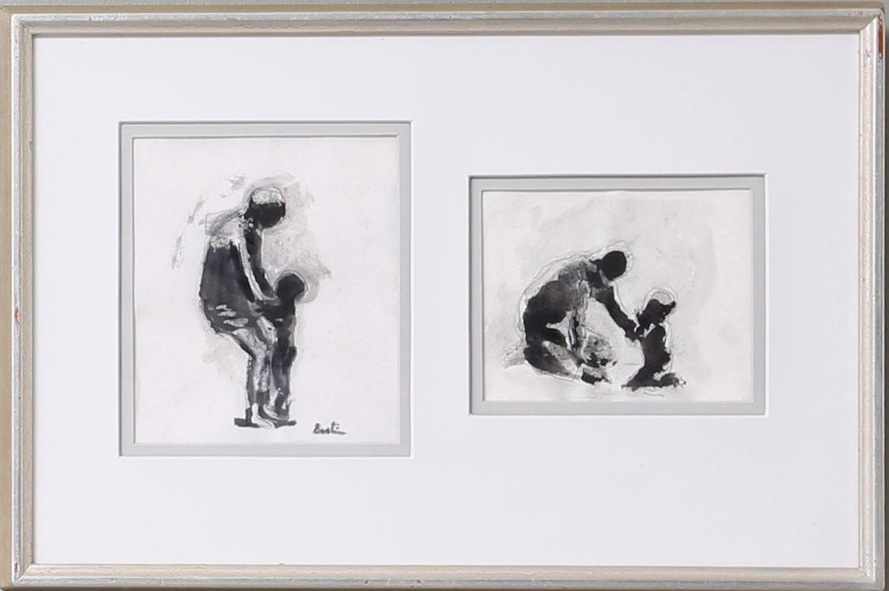 LOUIS BASTIN. Mor och dotter, gouache, signerad Bastin.