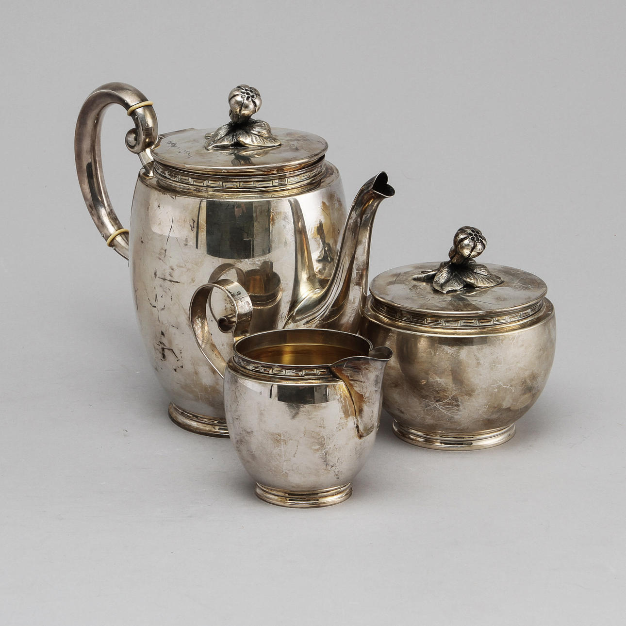 KAFFESERVIS, 3 delar, silver, Guldaktiebolaget, 1947, vikt ca 766 gram.