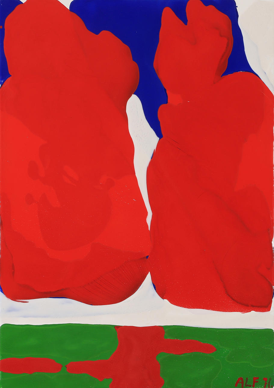 ALF OLSSON. Composition, enamelled sheet metal, signed Alf 71.