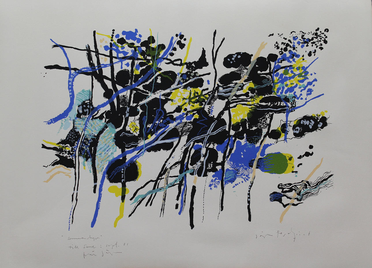 JÖRGEN FOGELQUIST. "Sommarskuggor". Färglitografi. Signerad och dat sept. 81.