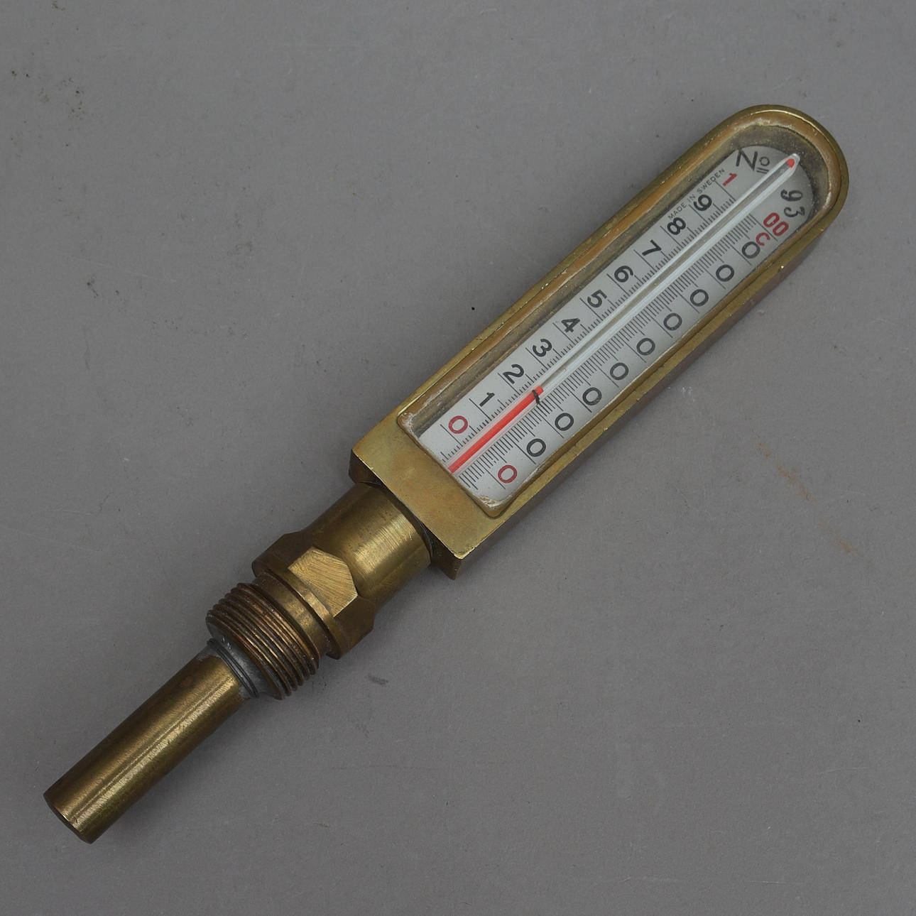 TERMOMETER, mässing & glas, industri.