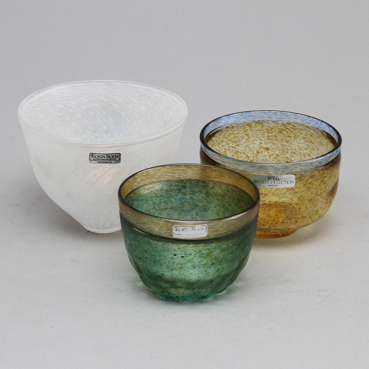 SKÅLAR, 3 st, glas, Bertil Vallien, Kosta Boda och Boda.
