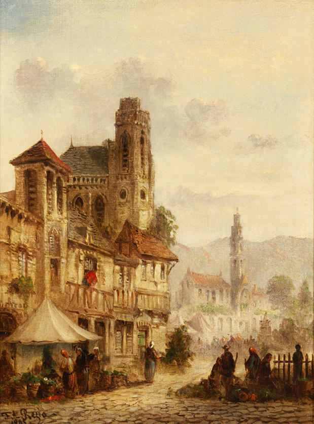 REZIA, FELICE AUGUSTE (1857 - 1906). Stadsbild. olja/duk. 40,5 x 30,5 cm L. u. tecken. och dat.: F.A.Rezia 1905. ram.