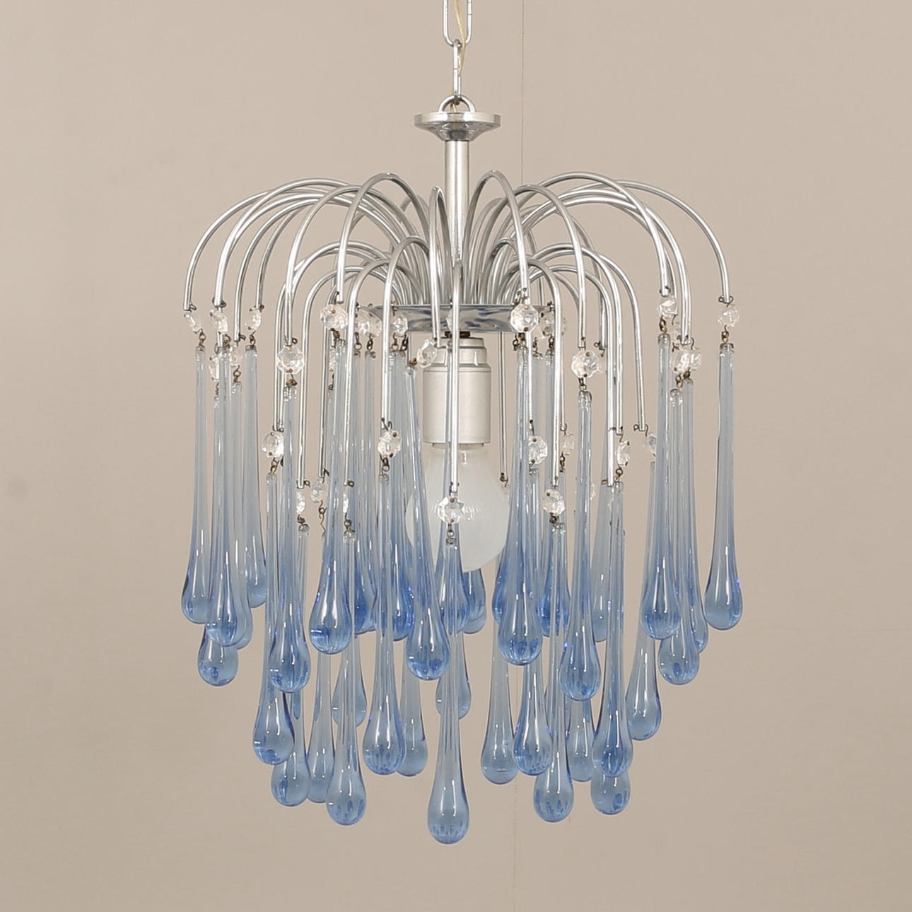 DECKENLEUCHTE, Metall mit Glastropfen, möglicherweise Venini, Murano.