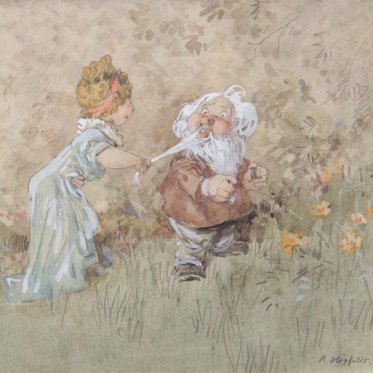 ROBERT HÖGFELDT. Akvarell, dragen i skägget, signerad.