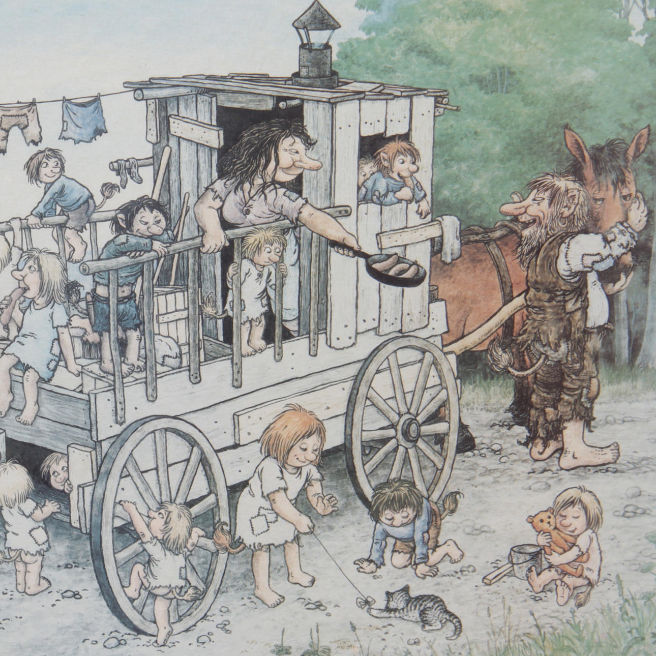 ROLF LIDBERG. Färglitografi, troll i vagn, signerad och numrerad 213/450.