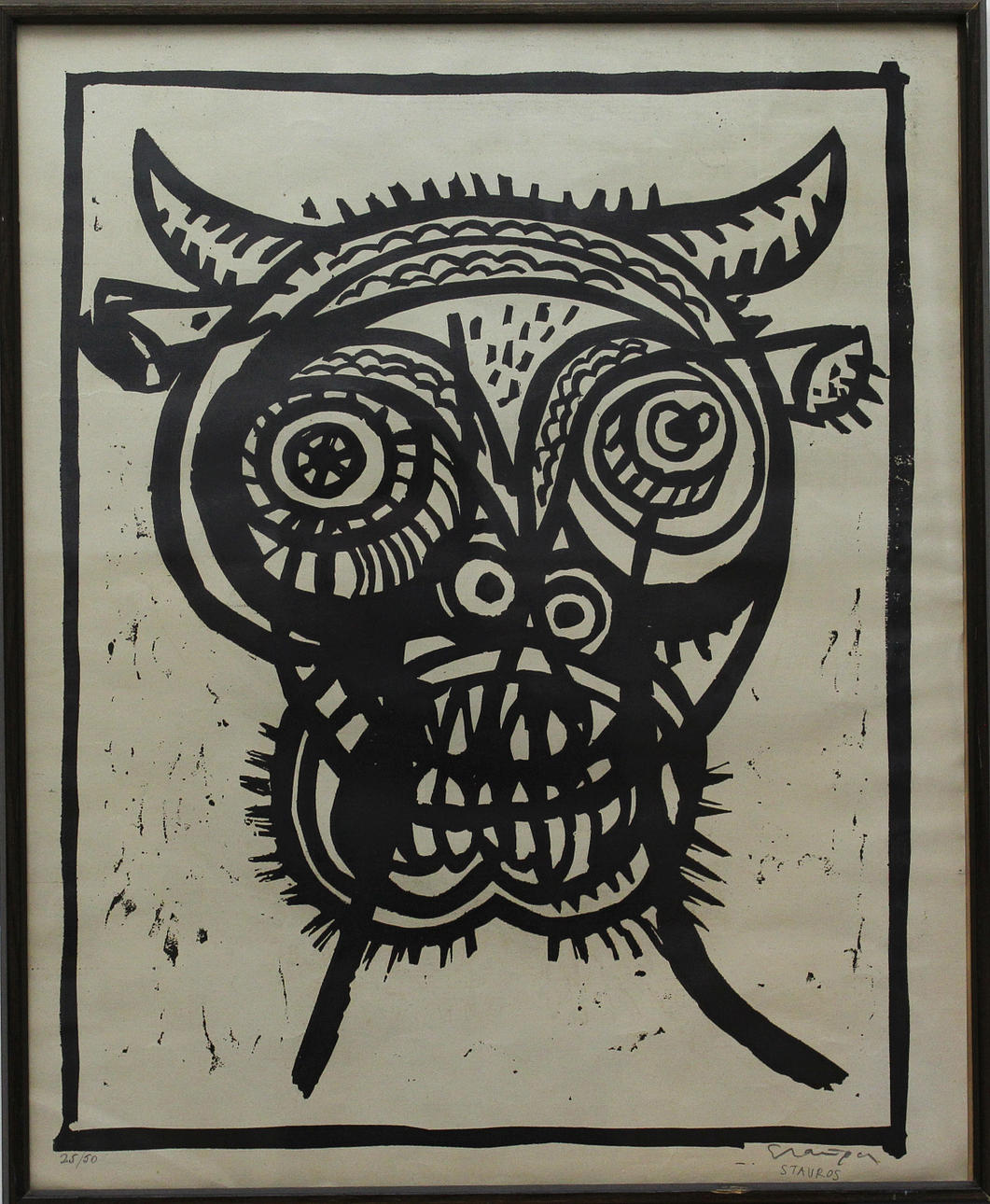 STAVROS PAPASSAVAS. Tjurhuvud. Litografi. Signerad Stavros. 25/50.