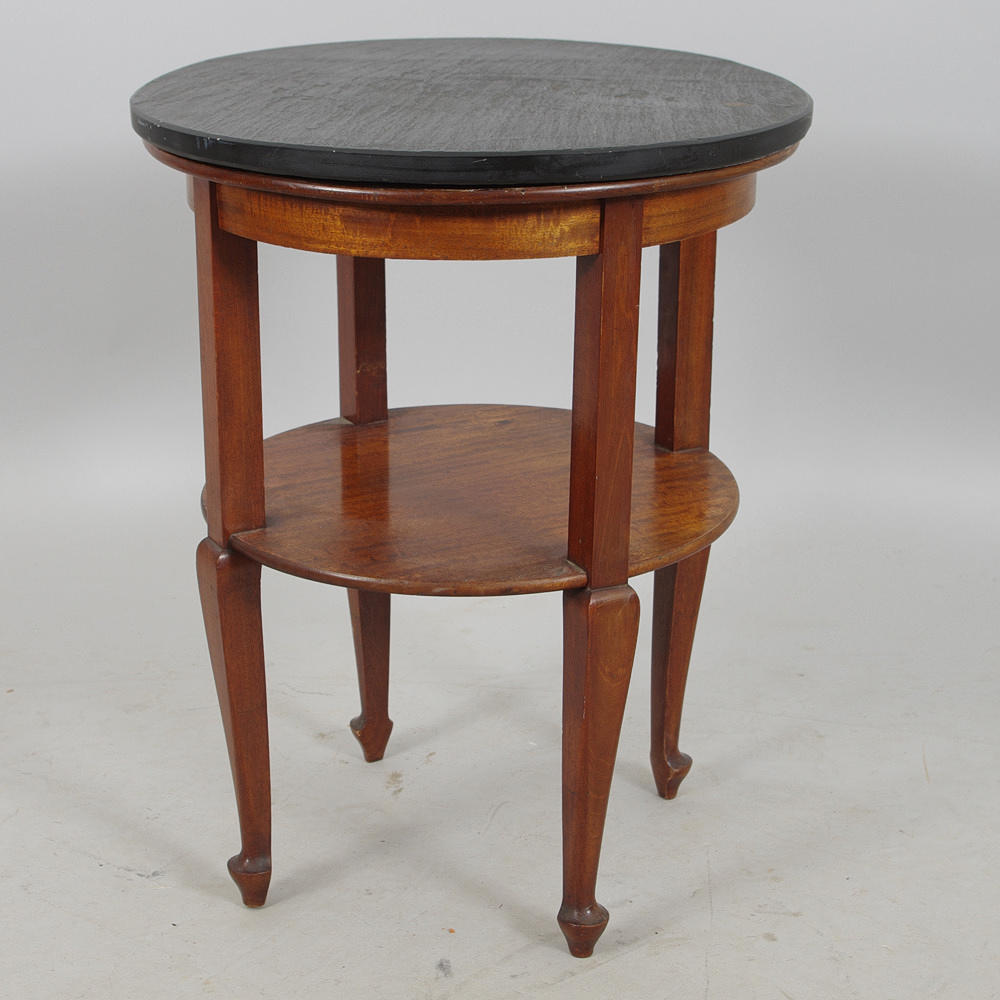 BLOMSTERBORD MED HYLLA, mahogny med skifferskiva.