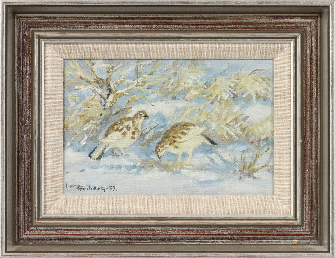 LARZ FRIBERG. Ripor i snö, olja på duk, sign o dat -89.