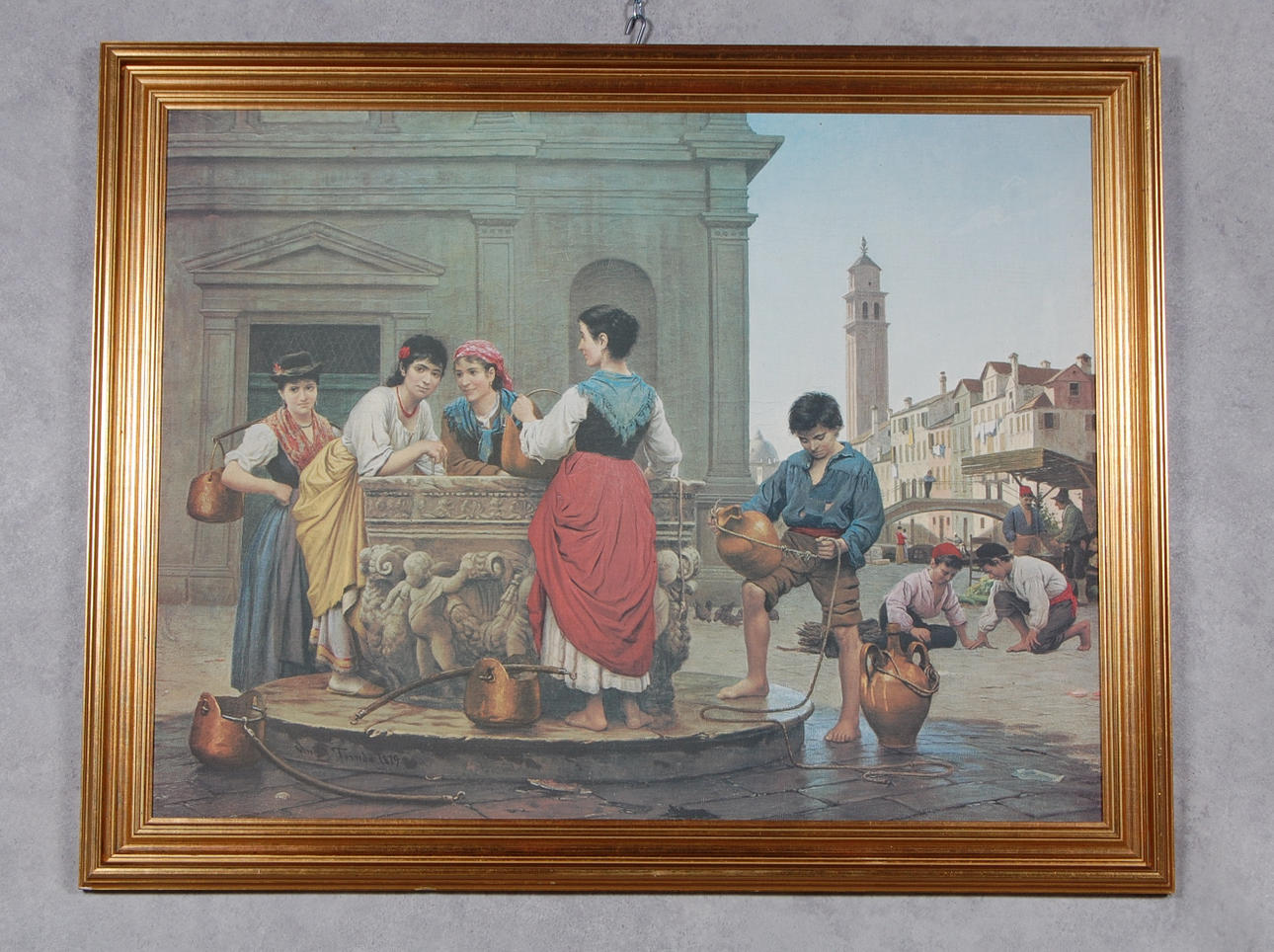 WENZEL TORNÖE. EFTER. OLJETRYCK. " Venezianskor vid en brunn".