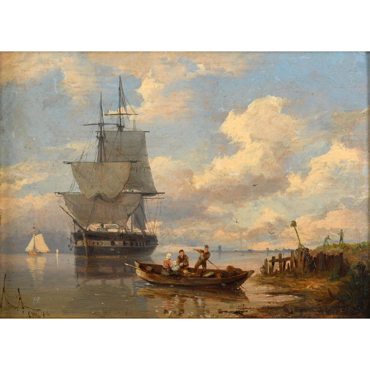 WARNER GYSELMAN (1827-C.1864). PUNTING IN CALM SHALLOWS; ROWING IN HEAVY SEAS.