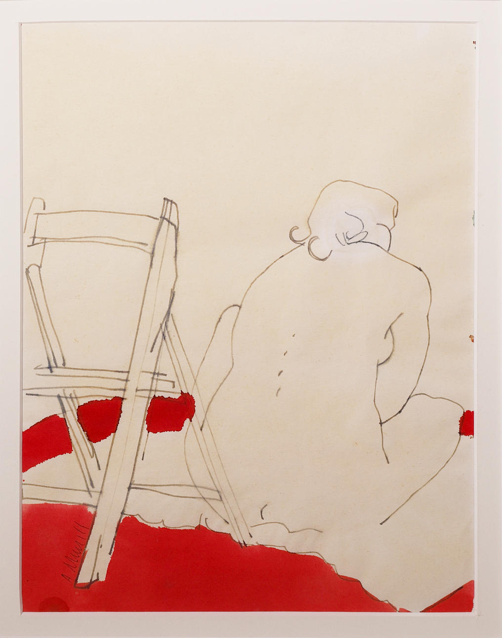 A. MUNILL KVINNA MED STOL RITNING.