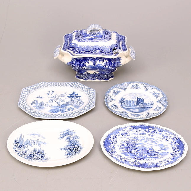 TERRIN och 4 UPPLÄGGNINGSFAT, Masons, Seaforth, Johnson Bros, Staffordshire, England.