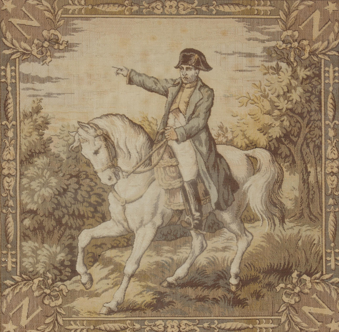 MALERI, tekstil, Napoleon til hest, 1800-tallet.