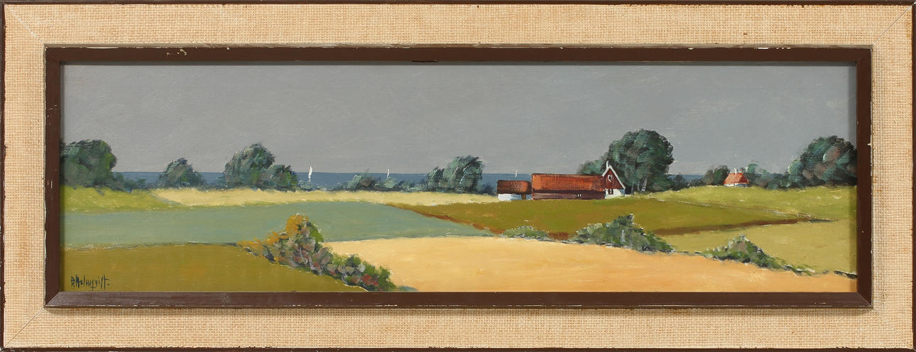 BIRGER WILLIAM HOLMQVIST. Landskap med hus, olja på duk, sign.