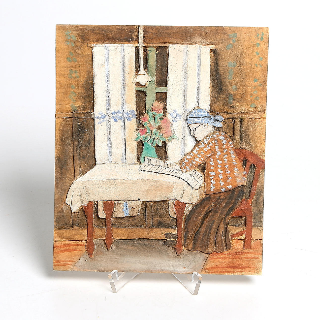 IDA MALM. Trärelief, signerad, Bergsjö. 1900-talets mitt.