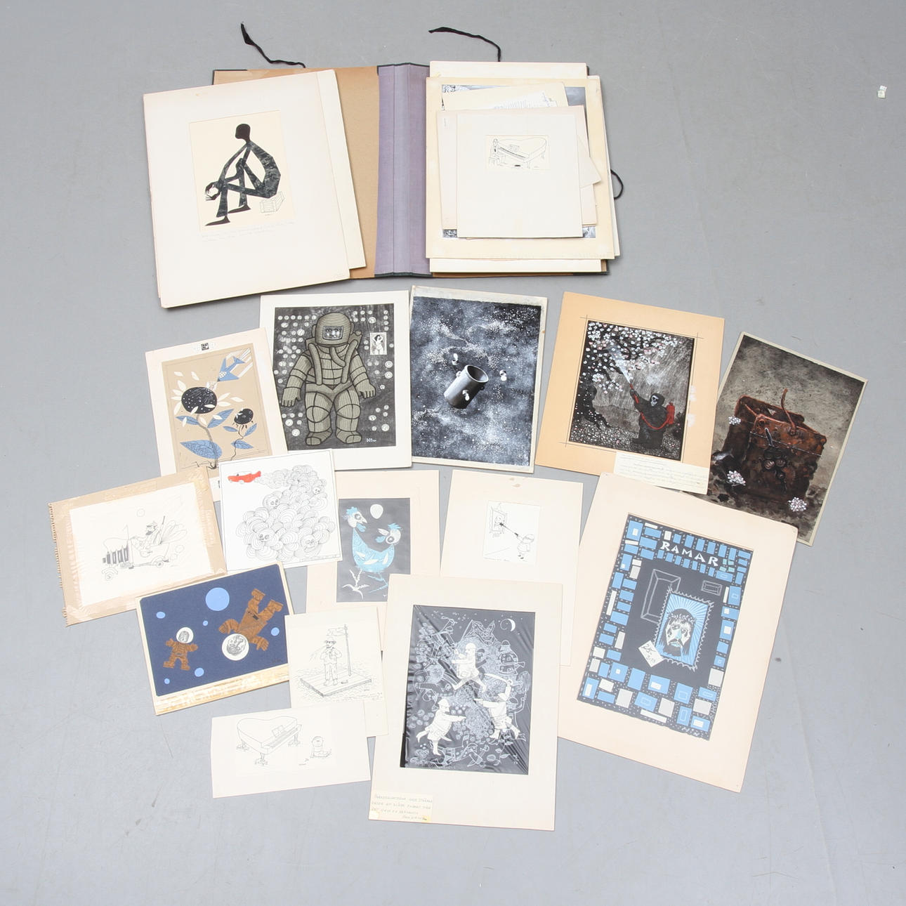 BJÖRN HINDERS. MAPP med målningar och teckningar, ca 44 st.